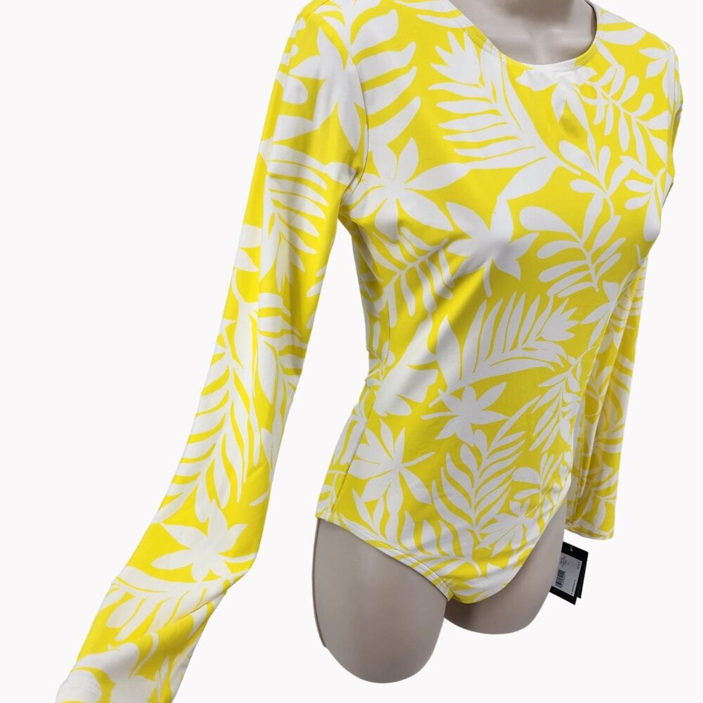 Kate Spade Size XS Yellow White Floral Long Sleeve One Piece Swimsuit - Picture 8 of 9